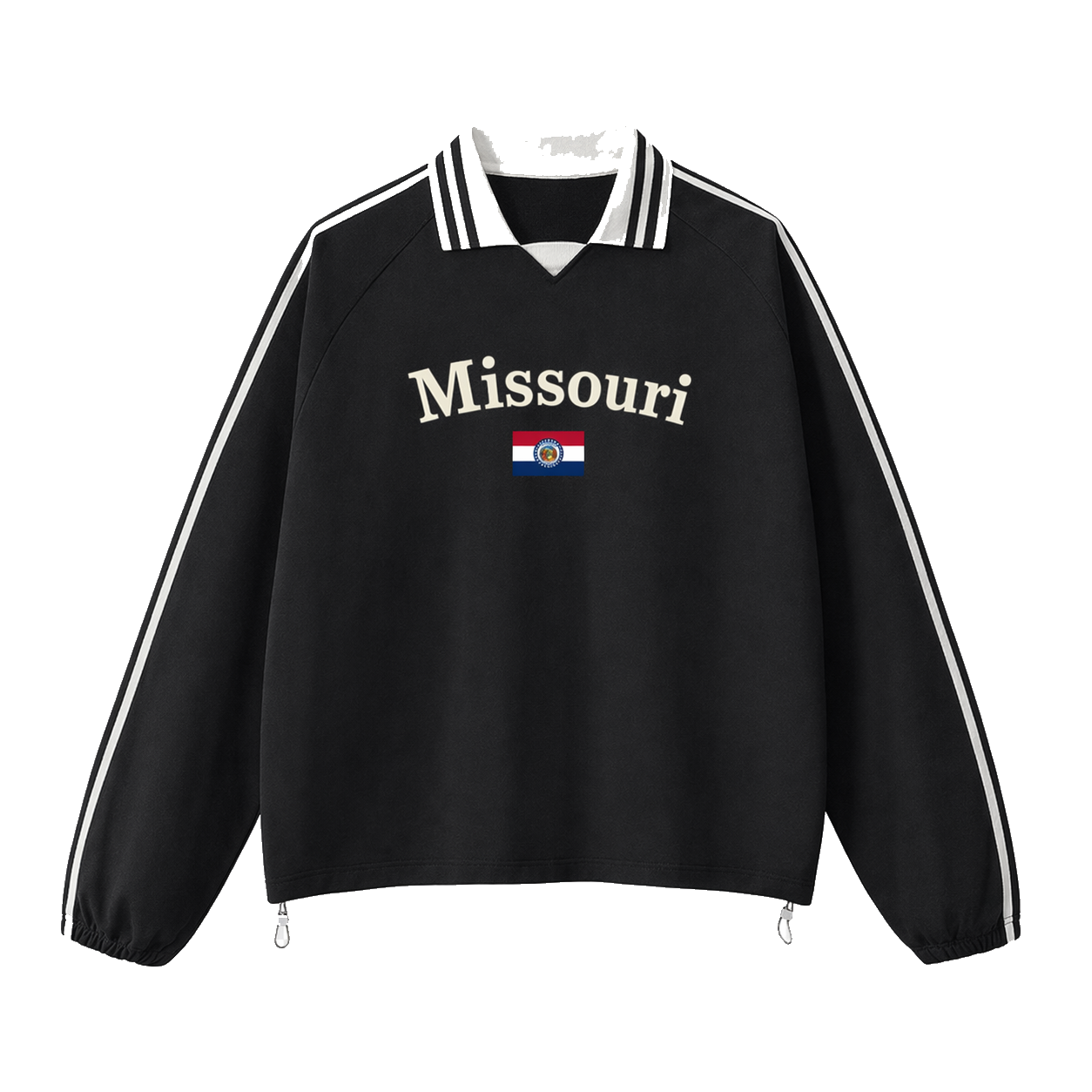 Collection 6 Missouri Contrast Striped Lapel Collar Sweatshirt - Black front