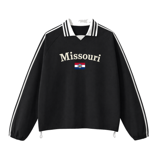 Collection 6 Missouri Contrast Striped Lapel Collar Sweatshirt - Black front