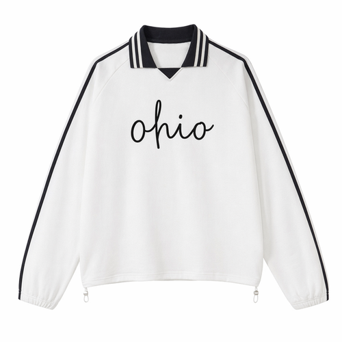 Collection 3 Ohio Contrast Striped Lapel Collar Sweatshirt - White front