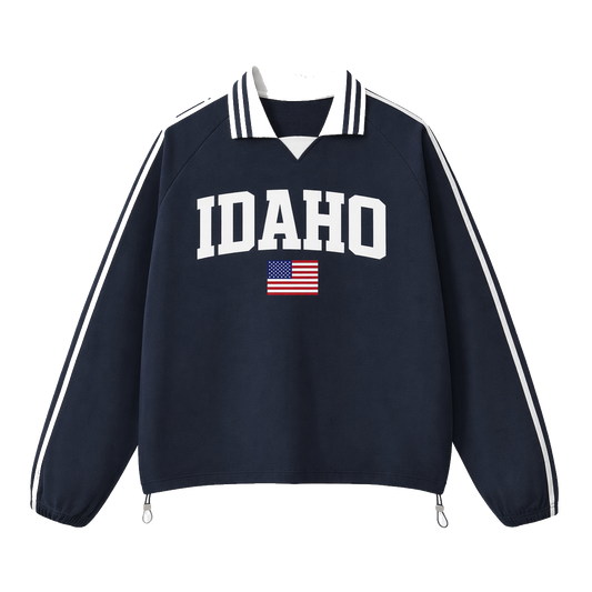 Collection 2 Idaho Contrast Striped Lapel Collar Sweatshirt - Royal Blue front