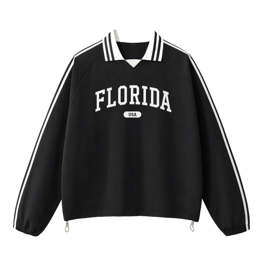 Collection 4 Florida Contrast Striped Lapel Collar Sweatshirt - Black front