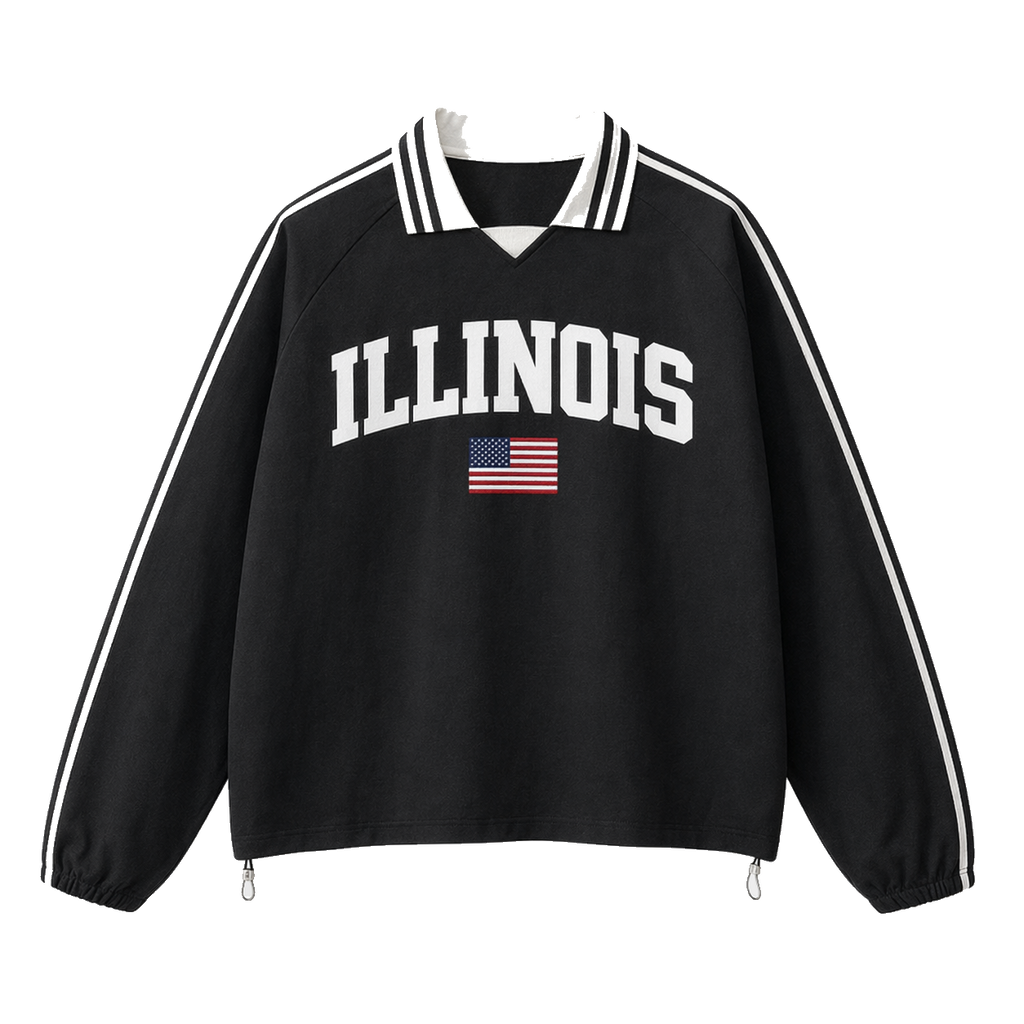 Collection 2 Illinois Contrast Striped Lapel Collar Sweatshirt - Black front
