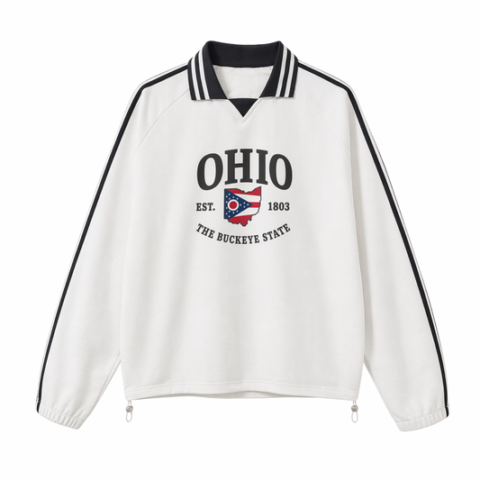 Collection 8 Ohio Contrast Striped Lapel Collar Sweatshirt - White front