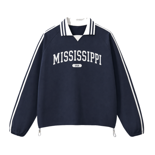 Collection 4 Mississippi Contrast Striped Lapel Collar Sweatshirt - Royal Blue front