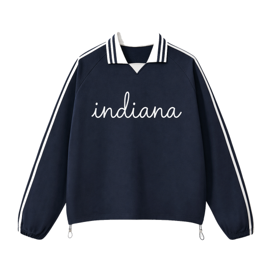 Collection 3 Indiana Contrast Striped Lapel Collar Sweatshirt - Royal Blue front