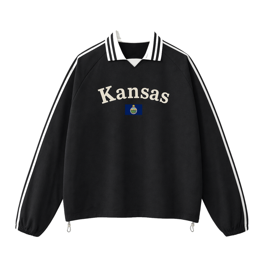 Collection 6 Kansas Contrast Striped Lapel Collar Sweatshirt - Black front