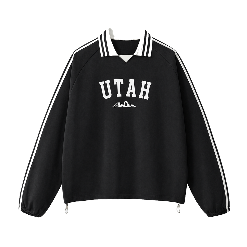 Collection 9 Utah Contrast Striped Lapel Collar Sweatshirt - Black front