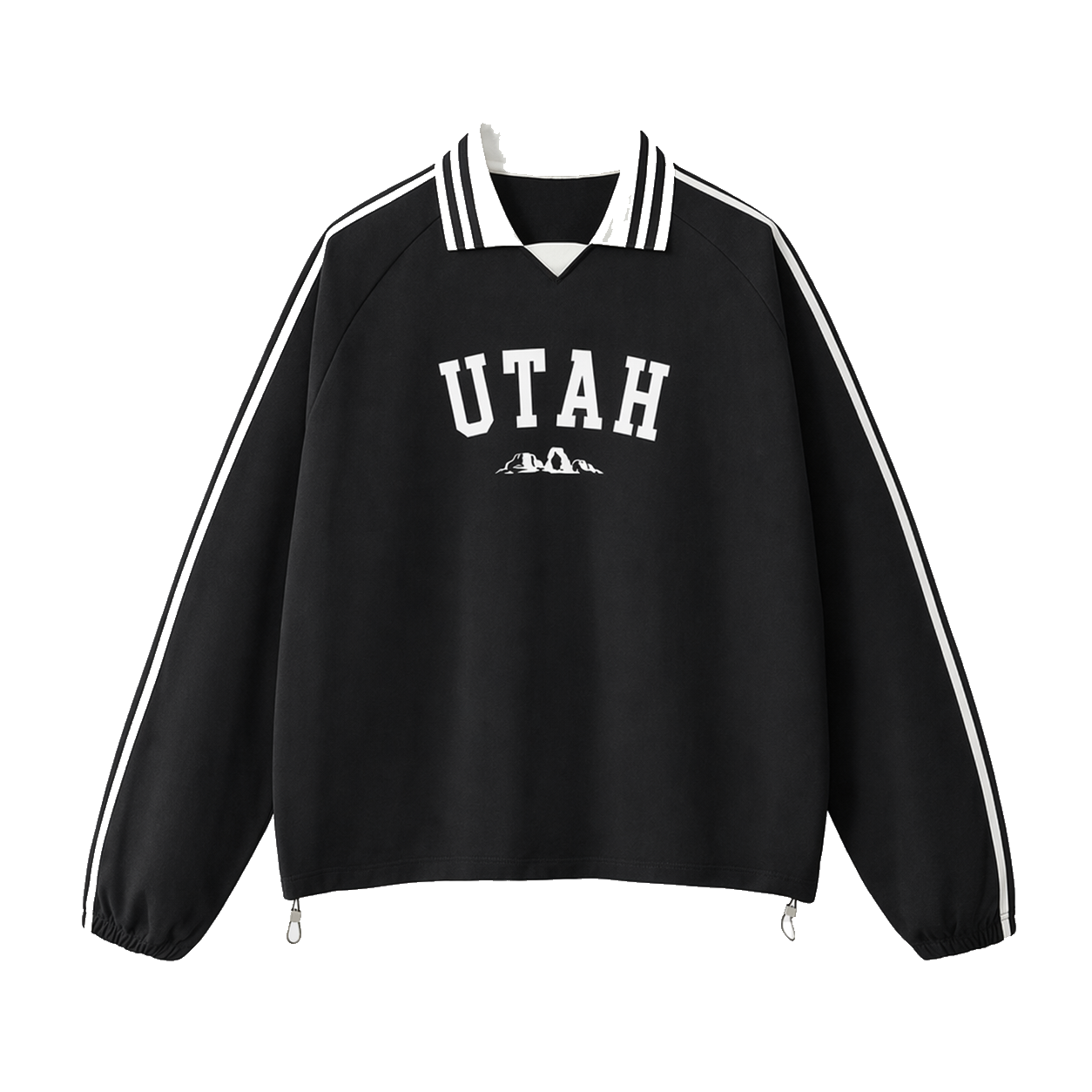 Collection 9 Utah Contrast Striped Lapel Collar Sweatshirt - Black front