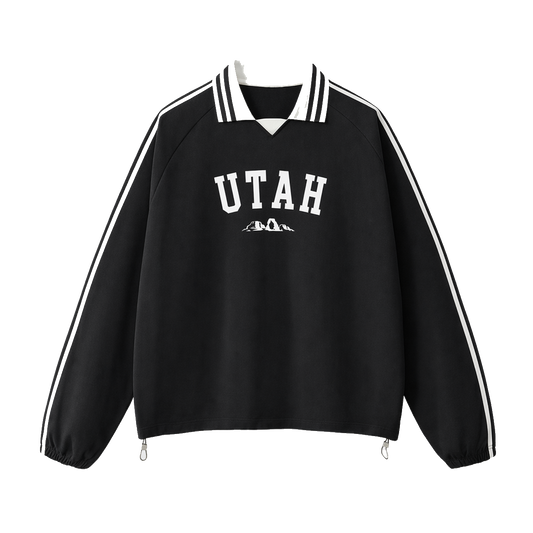 Collection 9 Utah Contrast Striped Lapel Collar Sweatshirt - Black front