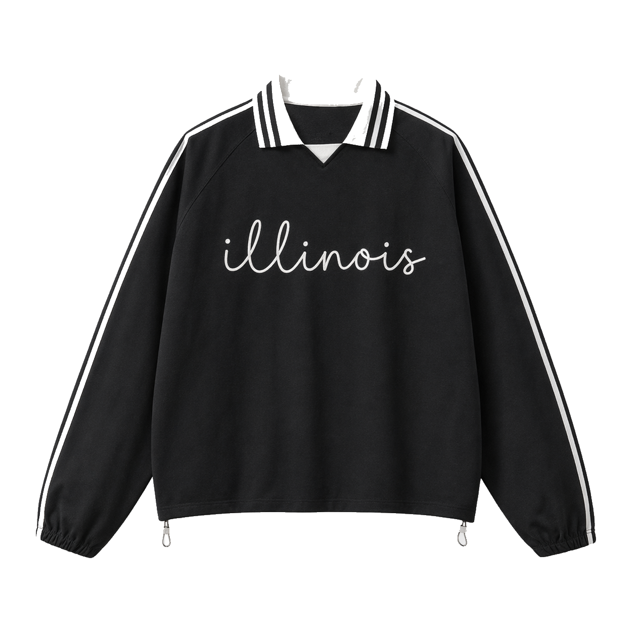 Collection 3 Illinois Contrast Striped Lapel Collar Sweatshirt - Black front