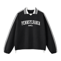 Collection 9 Pennsylvania Contrast Striped Lapel Collar Sweatshirt - Black front