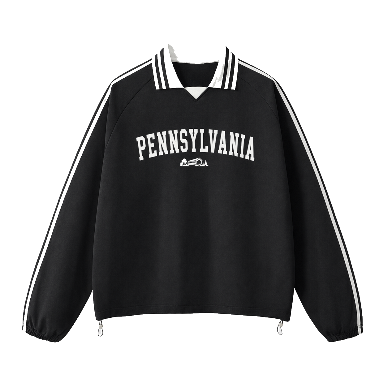 Collection 9 Pennsylvania Contrast Striped Lapel Collar Sweatshirt - Black front