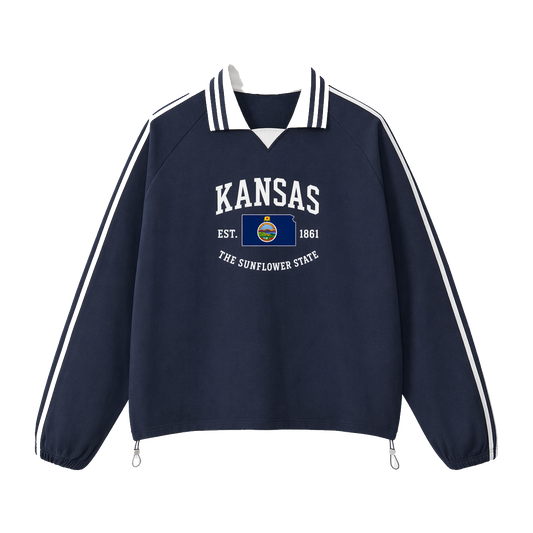 Collection 8 Kansas Contrast Striped Lapel Collar Sweatshirt - Royal Blue front