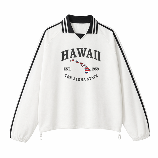 Collection 8 Hawaii Contrast Striped Lapel Collar Sweatshirt - White front