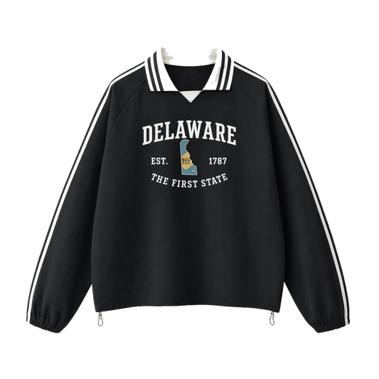 Collection 8 Delaware Contrast Striped Lapel Collar Sweatshirt - Black front