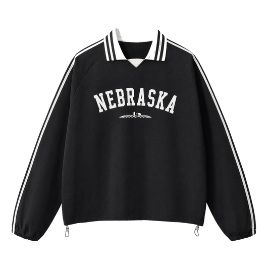 Collection 9 Nebraska Contrast Striped Lapel Collar Sweatshirt - Black front