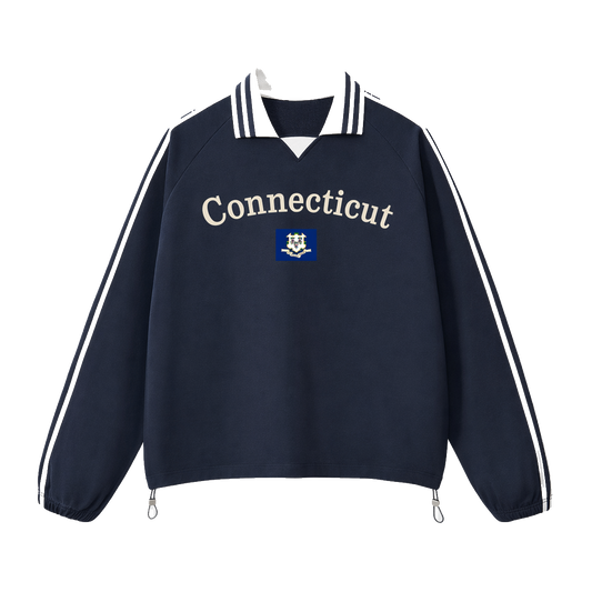 Collection 6 Connecticut Contrast Striped Lapel Collar Sweatshirt - Royal Blue front