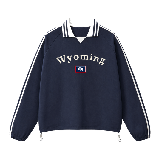 Collection 6 Wyoming Contrast Striped Lapel Collar Sweatshirt - Royal Blue front