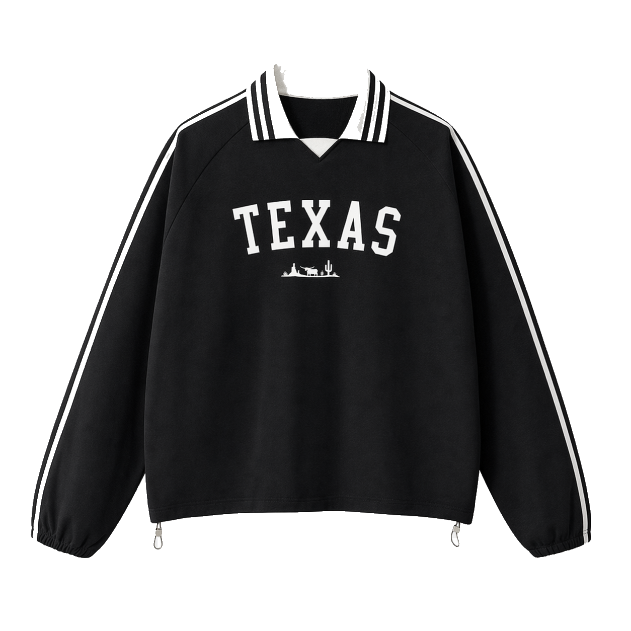 Collection 9 Texas Contrast Striped Lapel Collar Sweatshirt - Black front