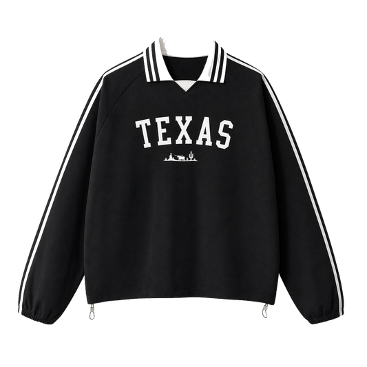 Collection 9 Texas Contrast Striped Lapel Collar Sweatshirt - Black front