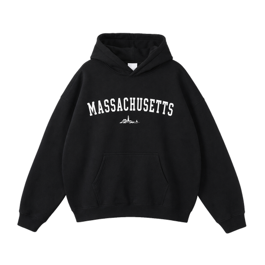 Collection 9 Massachusetts Oversize Fleeced Hoodie - Black front