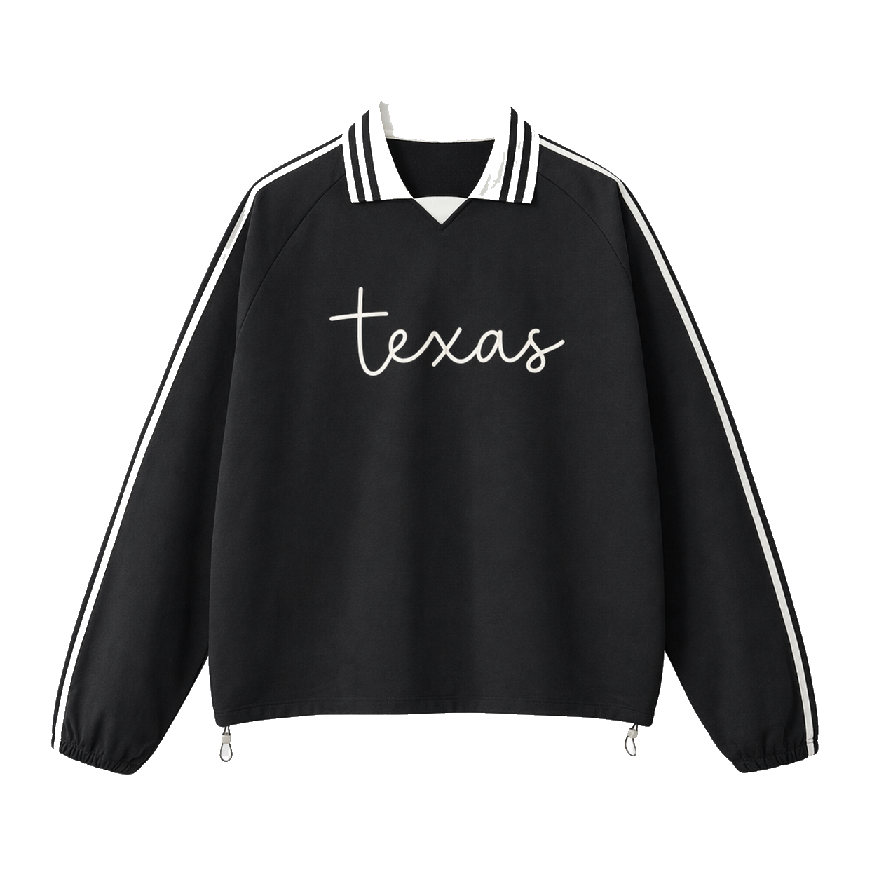 Collection 3 Texas Contrast Striped Lapel Collar Sweatshirt - Black front