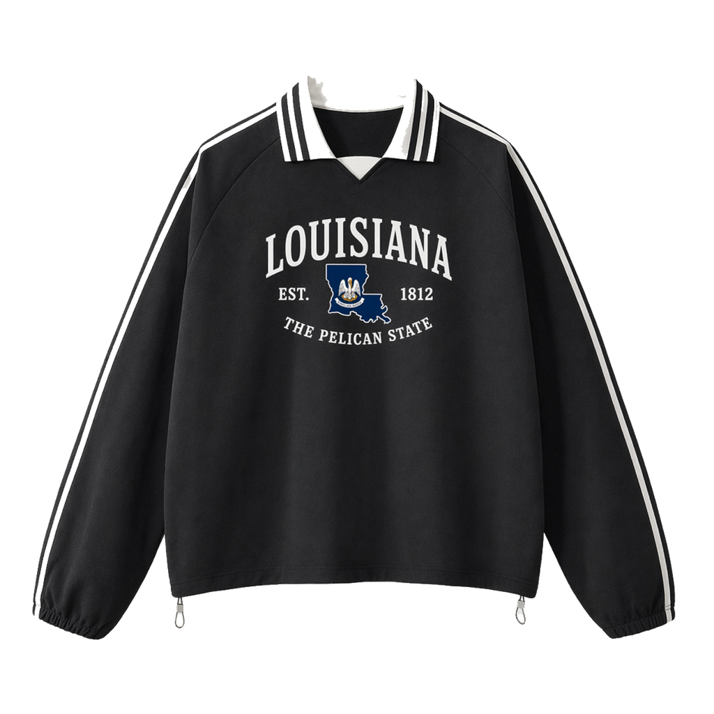 Collection 8 Louisiana Contrast Striped Lapel Collar Sweatshirt - Black front