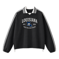 Collection 8 Louisiana Contrast Striped Lapel Collar Sweatshirt - Black front