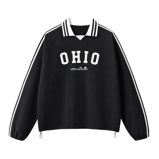 Collection 9 Ohio Contrast Striped Lapel Collar Sweatshirt - Black front