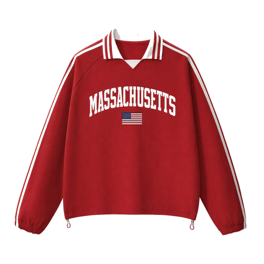 Collection 2 Massachusetts Contrast Striped Lapel Collar Sweatshirt - Red front