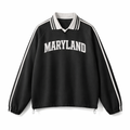 Collection 1 Maryland Contrast Striped Lapel Collar Sweatshirt - Black front