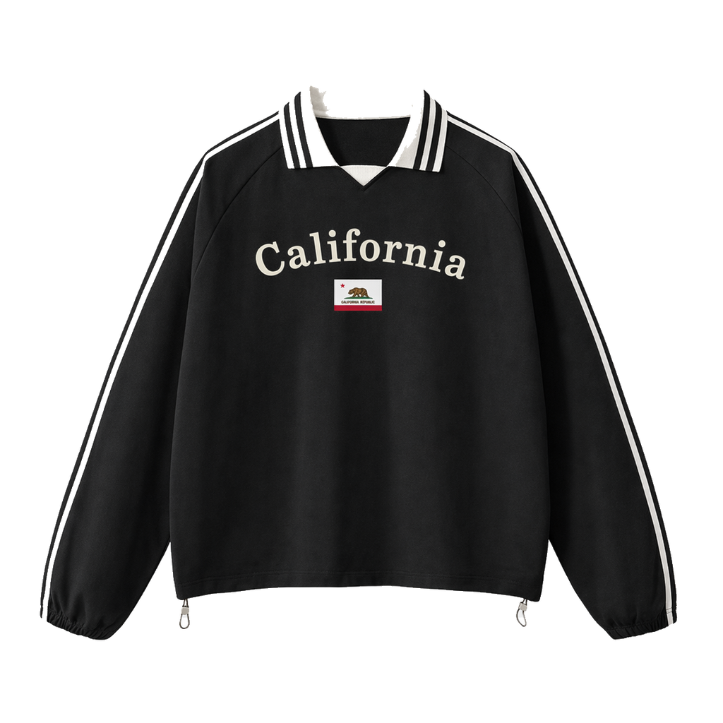 Collection 6 California Contrast Striped Lapel Collar Sweatshirt - Black front