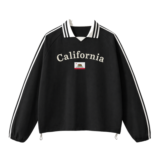 Collection 6 California Contrast Striped Lapel Collar Sweatshirt - Black front
