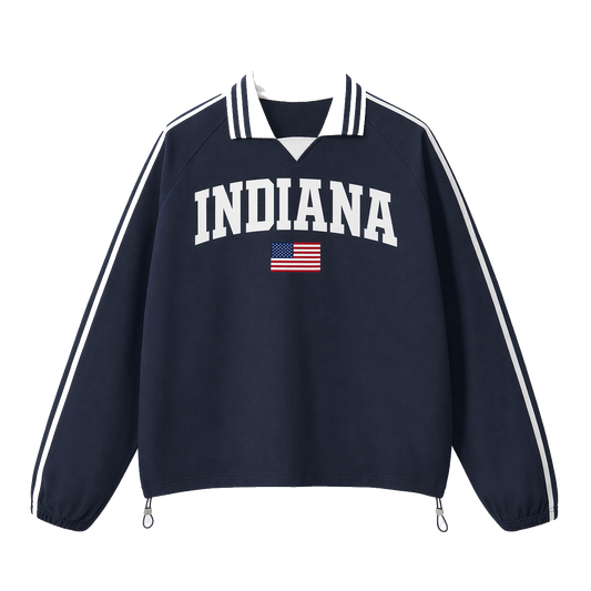 Collection 2 Indiana Contrast Striped Lapel Collar Sweatshirt - Royal Blue front