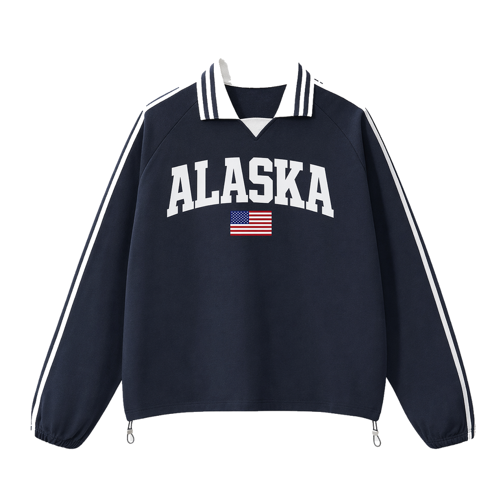 Collection 2 Alaska Contrast Striped Lapel Collar Sweatshirt - Royal Blue front