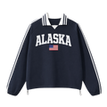 Collection 2 Alaska Contrast Striped Lapel Collar Sweatshirt - Royal Blue front