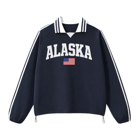 Collection 2 Alaska Contrast Striped Lapel Collar Sweatshirt - Royal Blue front