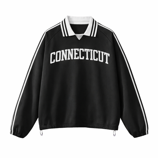Collection 1 Connecticut Contrast Striped Lapel Collar Sweatshirt - Black front