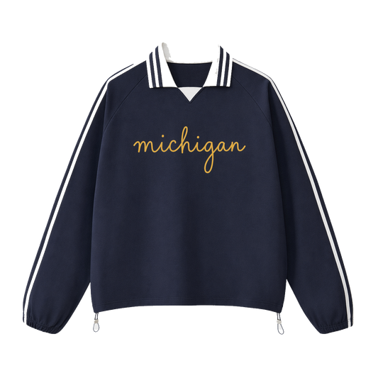 Collection 3 Michigan Contrast Striped Lapel Collar Sweatshirt - Royal Blue front