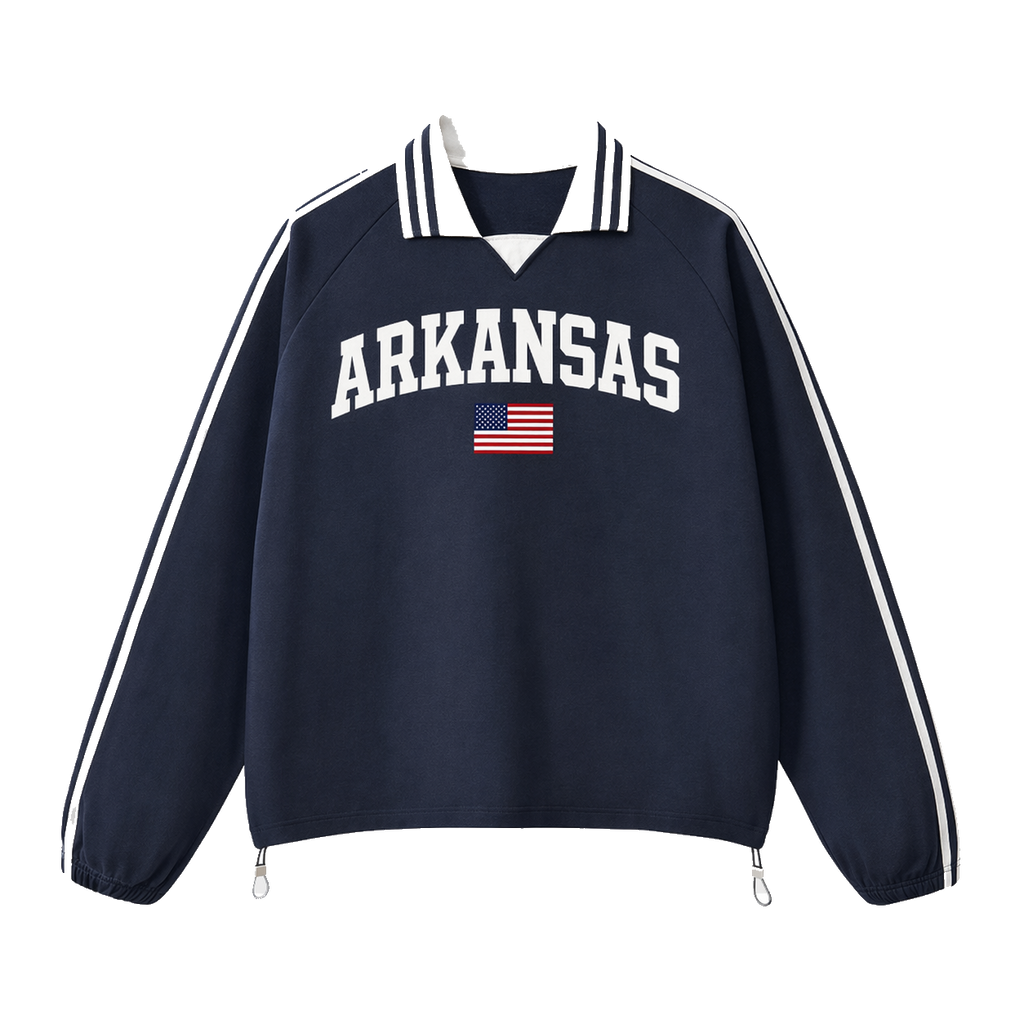 Collection 2 Arkansas Contrast Striped Lapel Collar Sweatshirt - Royal Blue front