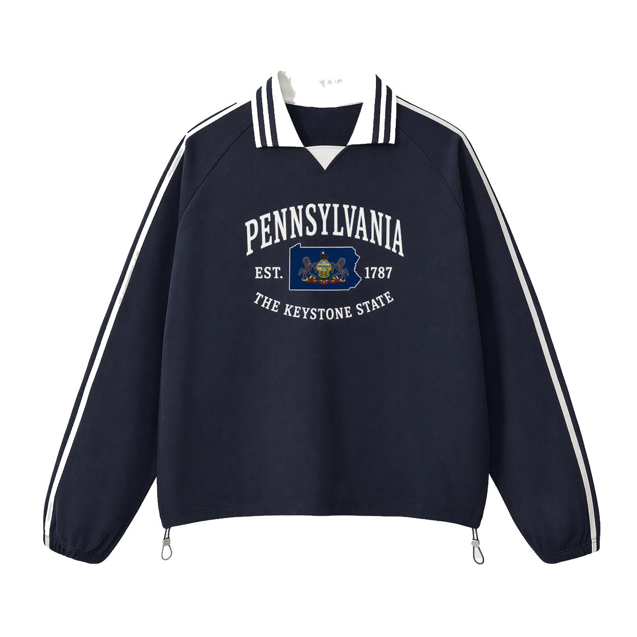 Collection 8 Pennsylvania Contrast Striped Lapel Collar Sweatshirt - Royal Blue front