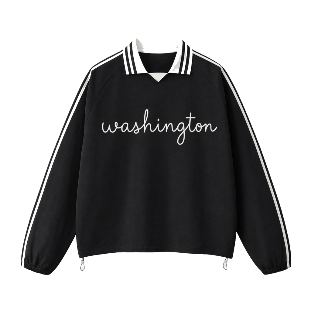 Collection 3 Washington Contrast Striped Lapel Collar Sweatshirt - Black front