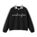 Collection 3 Washington Contrast Striped Lapel Collar Sweatshirt - Black front