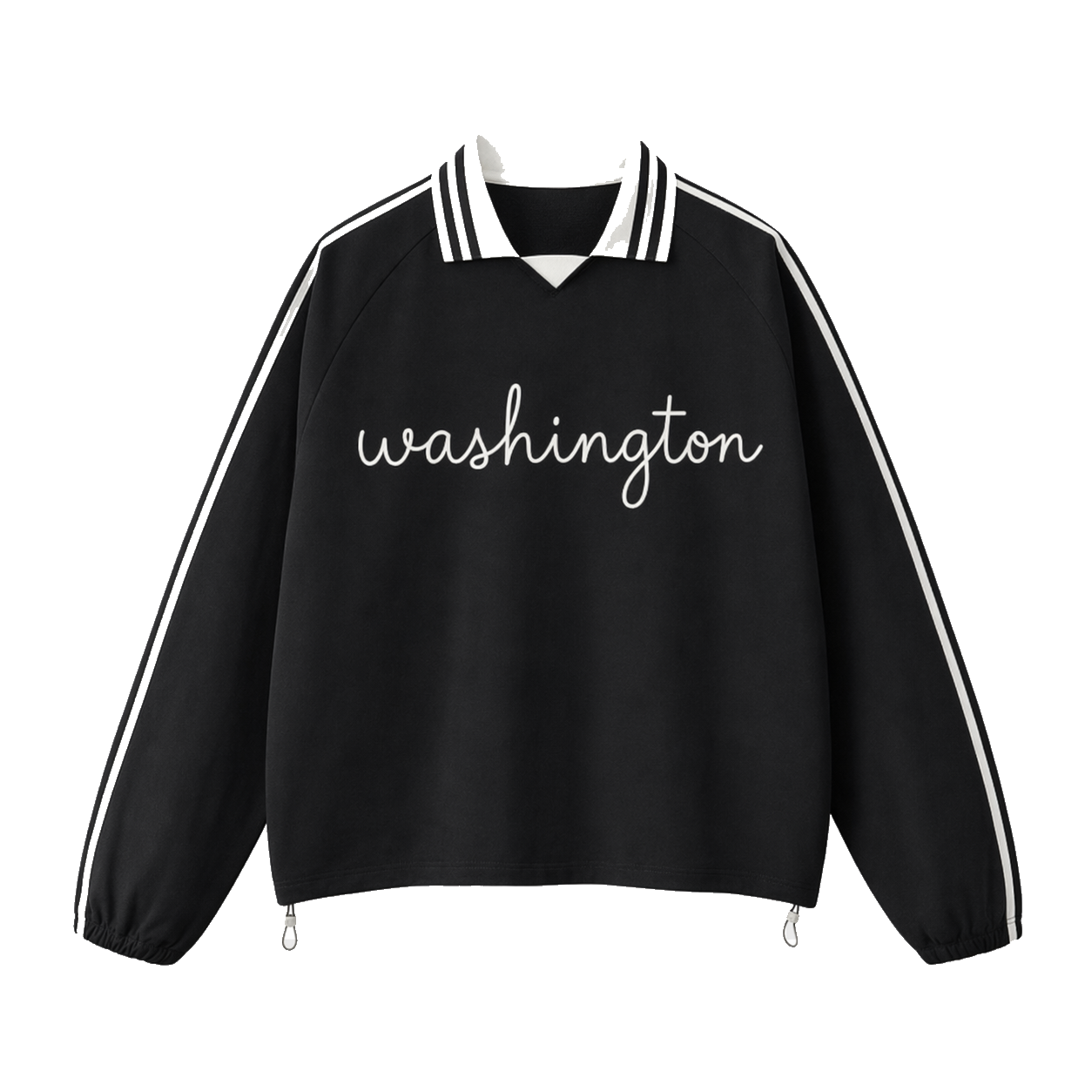 Collection 3 Washington Contrast Striped Lapel Collar Sweatshirt - Black front