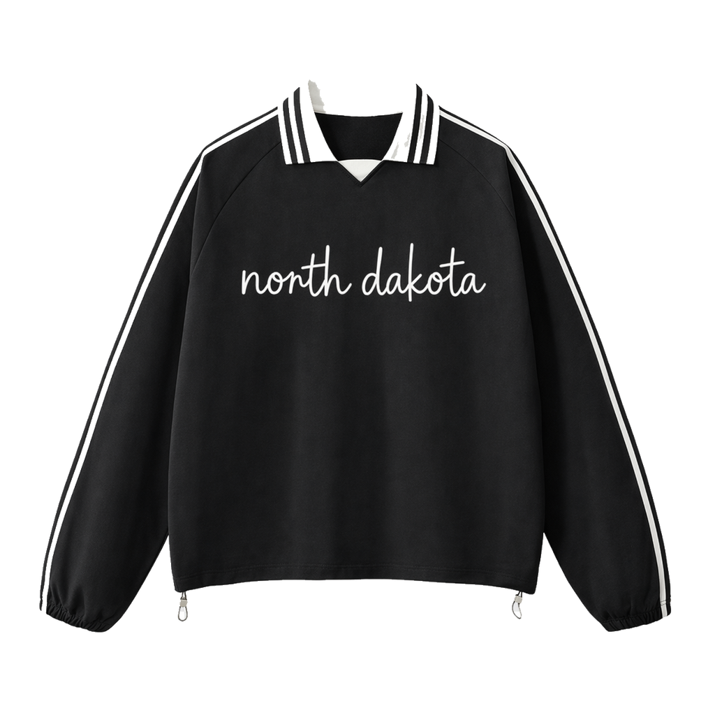 Collection 3 North Dakota Contrast Striped Lapel Collar Sweatshirt - Black front