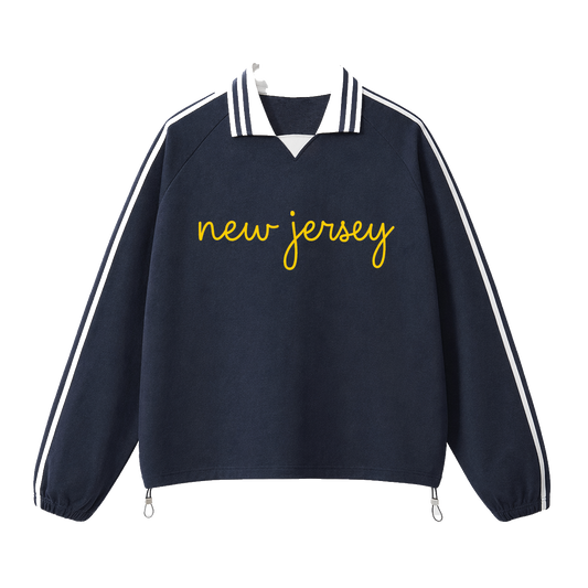 Collection 3 New Jersey Contrast Striped Lapel Collar Sweatshirt - Royal Blue front