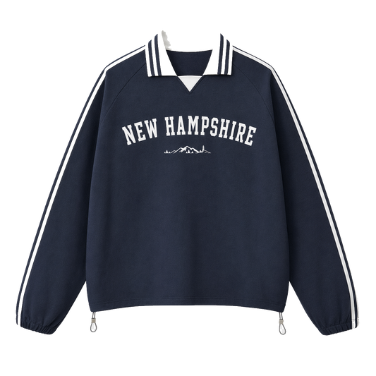 Collection 9 New Hampshire Contrast Striped Lapel Collar Sweatshirt - Royal Blue front