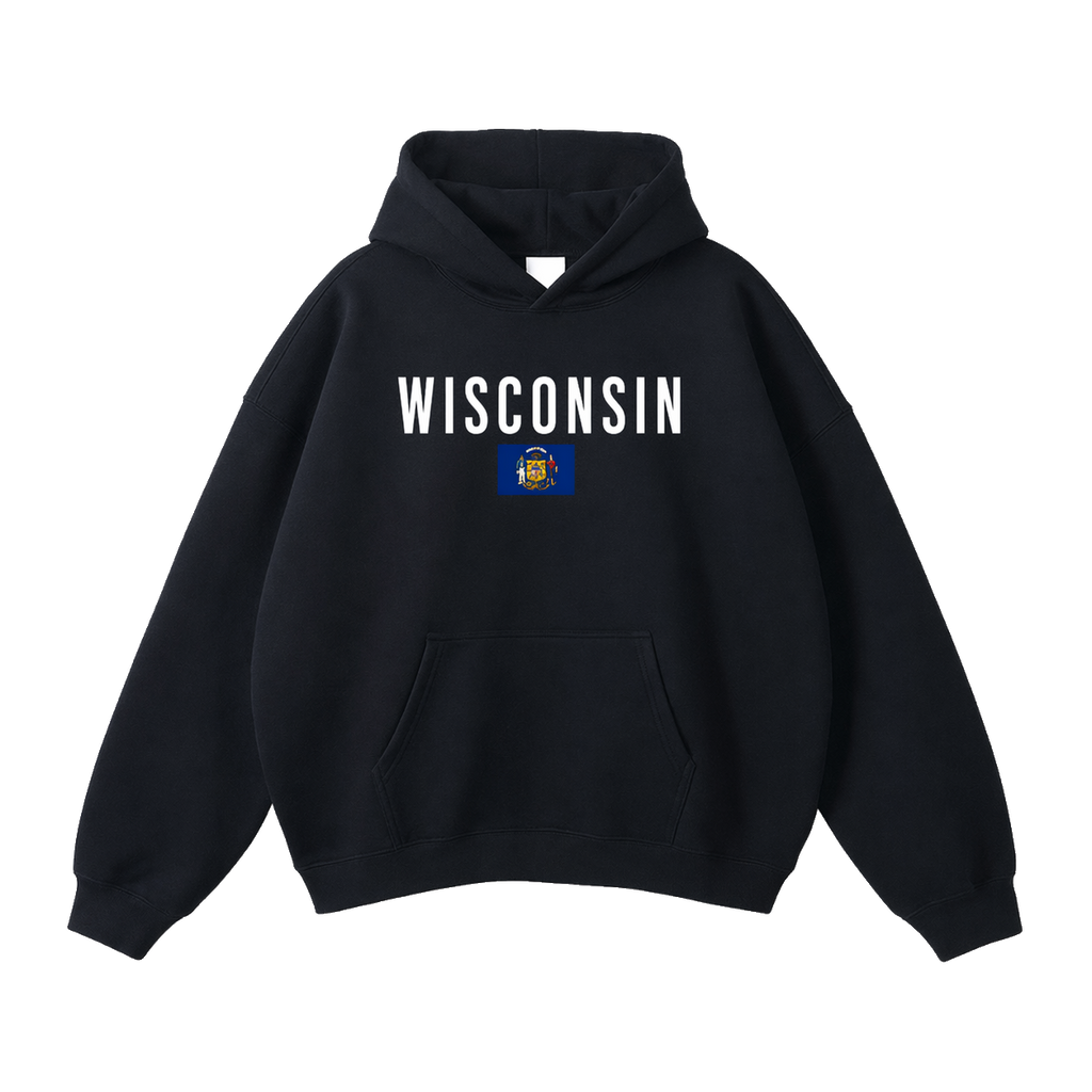 Collection 7 Wisconsin Oversize Fleeced Hoodie - Black front