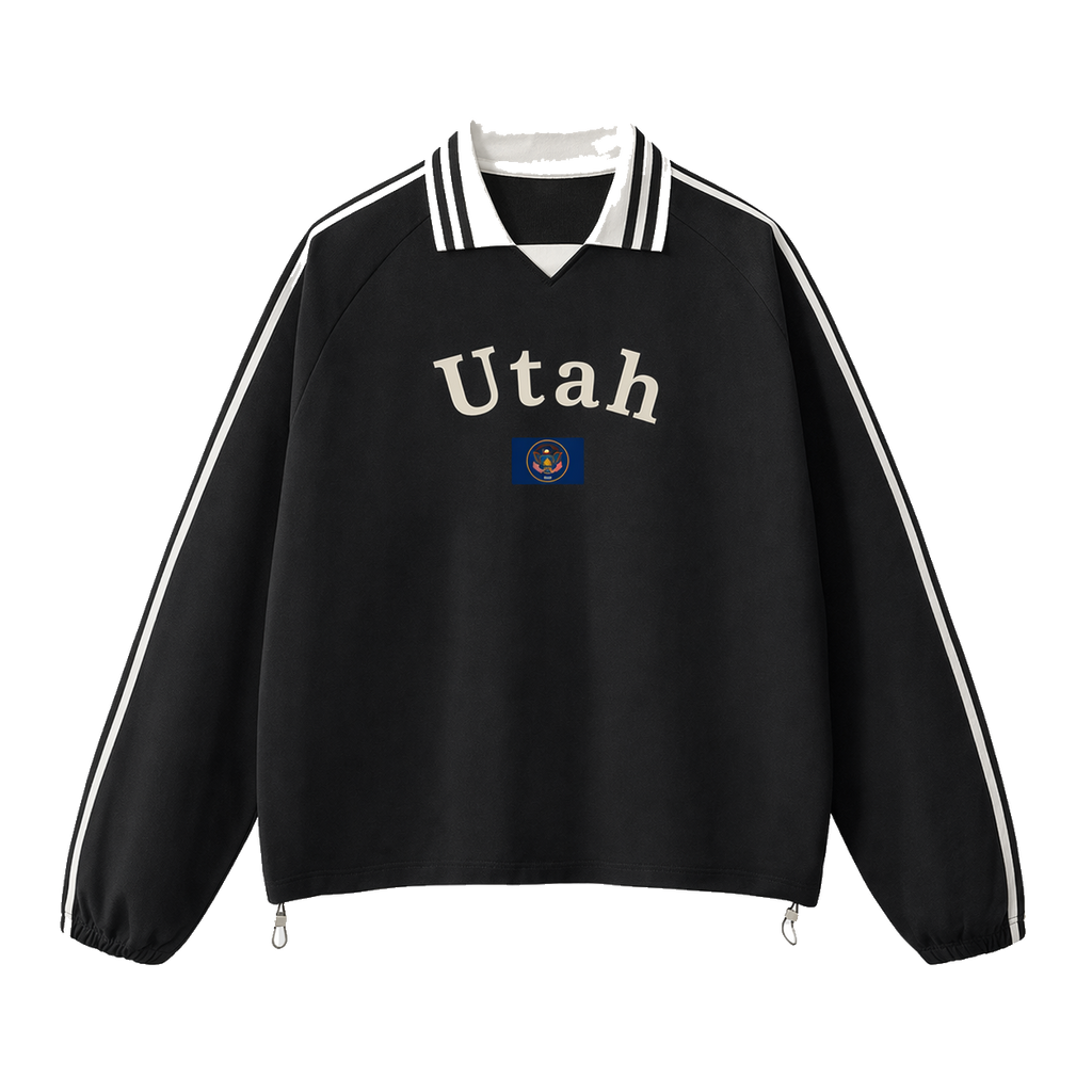 Collection 6 Utah Contrast Striped Lapel Collar Sweatshirt - Black front