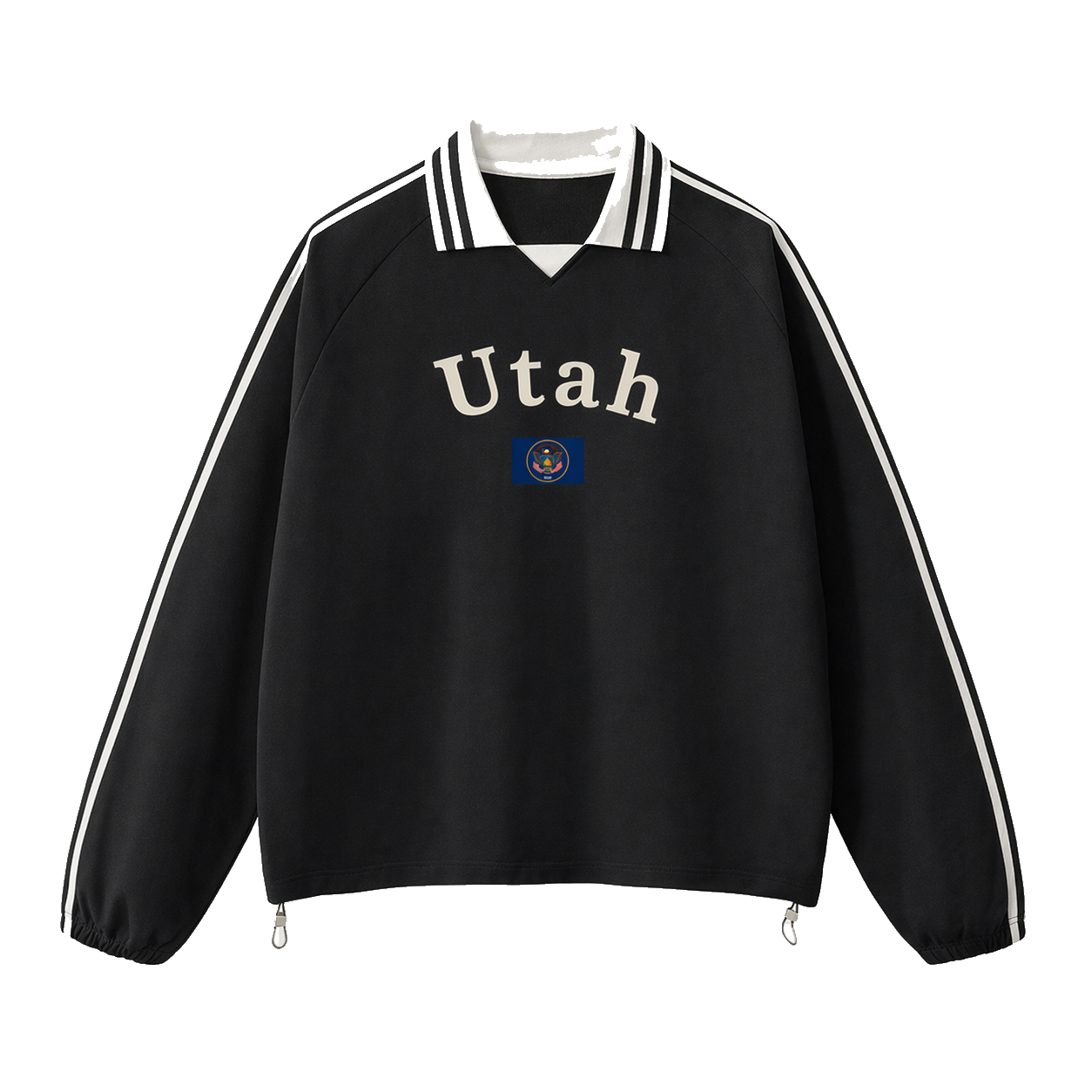 Collection 6 Utah Contrast Striped Lapel Collar Sweatshirt - Black front
